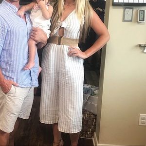 Everly pinstripe linen cropped jumpsuit